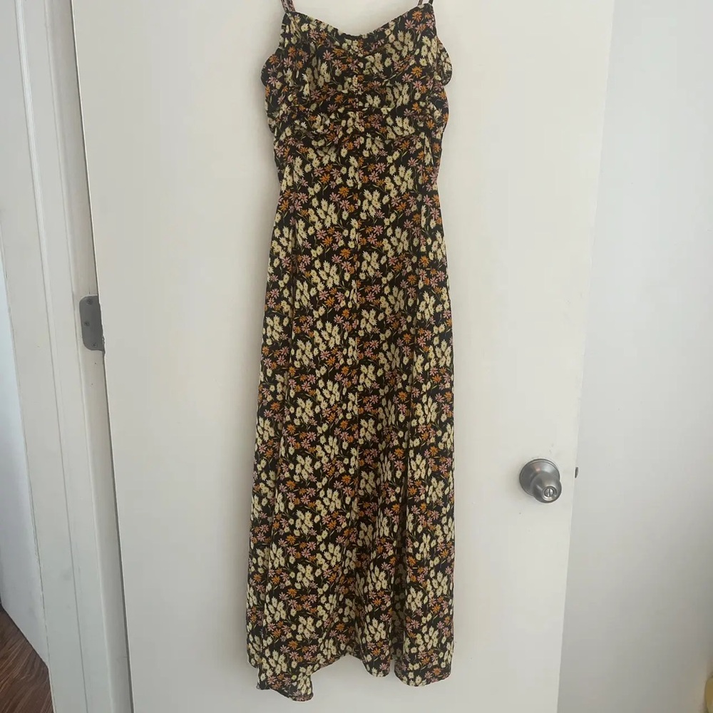 Urban Outfitters Black Slip Dress with Yellow Floral Print